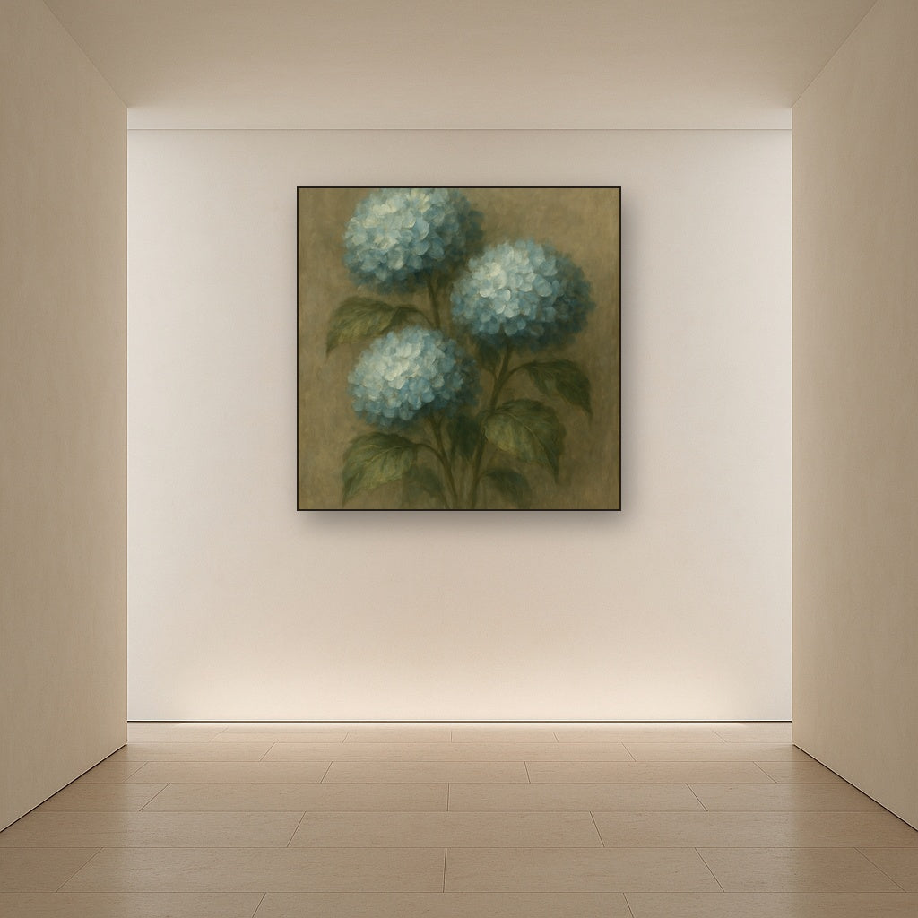Hydrangea Trio in Dusty Blue & Antiqued Sage No. 12 Fine Art Oil Painting - View 5