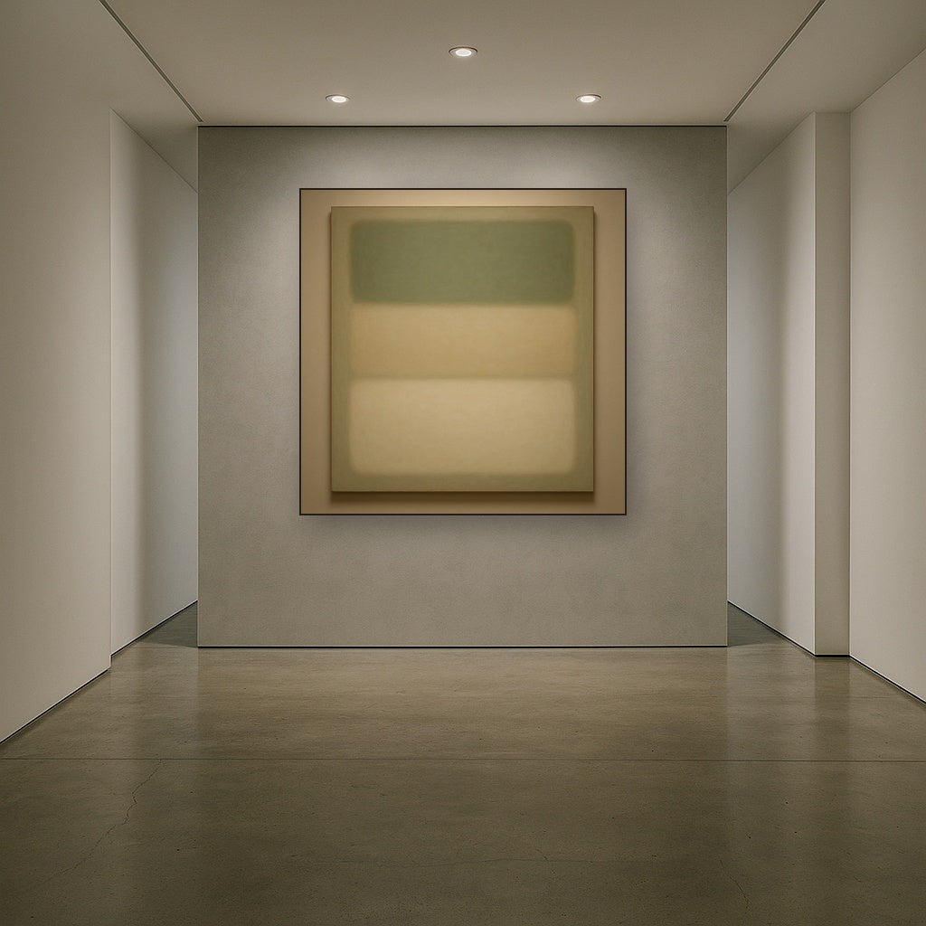 Sage Olive & Pale Sandstone Minimalist Harmony No. 7 Oil Painting Staged in Bright Entryway and Hallway Gallery Wall, Hand Painted Fine Art on Linen
