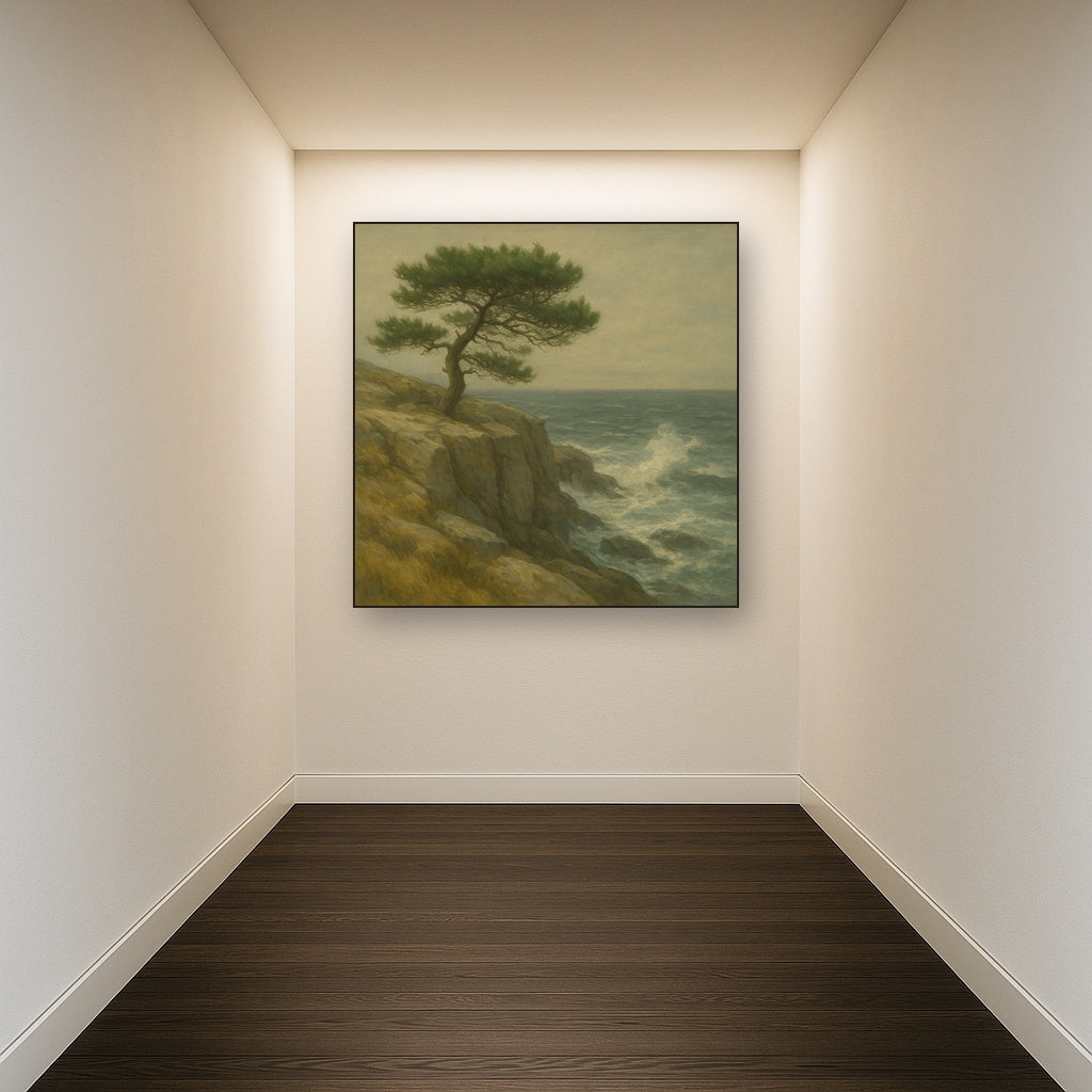 Wild Coastal Pine on Stormy Granite Cliff No. 13 Oil Painting - View 5
