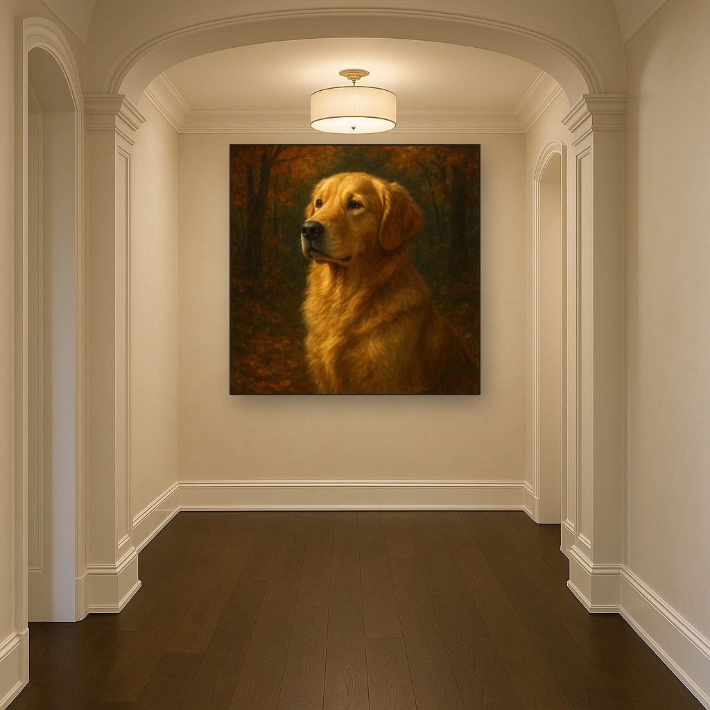 Noble Golden Retriever in Autumn Woods No. 12 Fine Art Oil Painting - View 5
