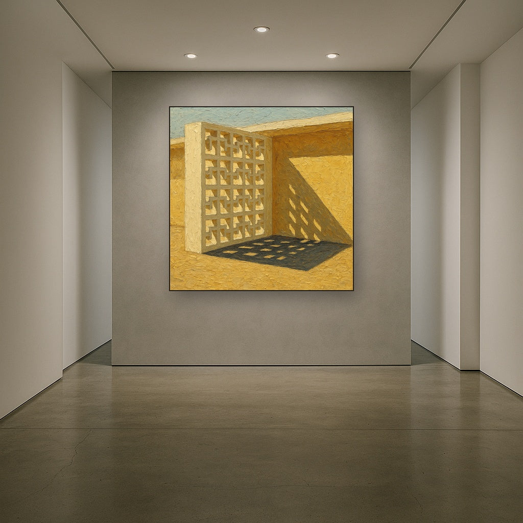 Desert Modern Breeze Block Shadow No. 5 Oil Painting - Styled in Entryway Hallway