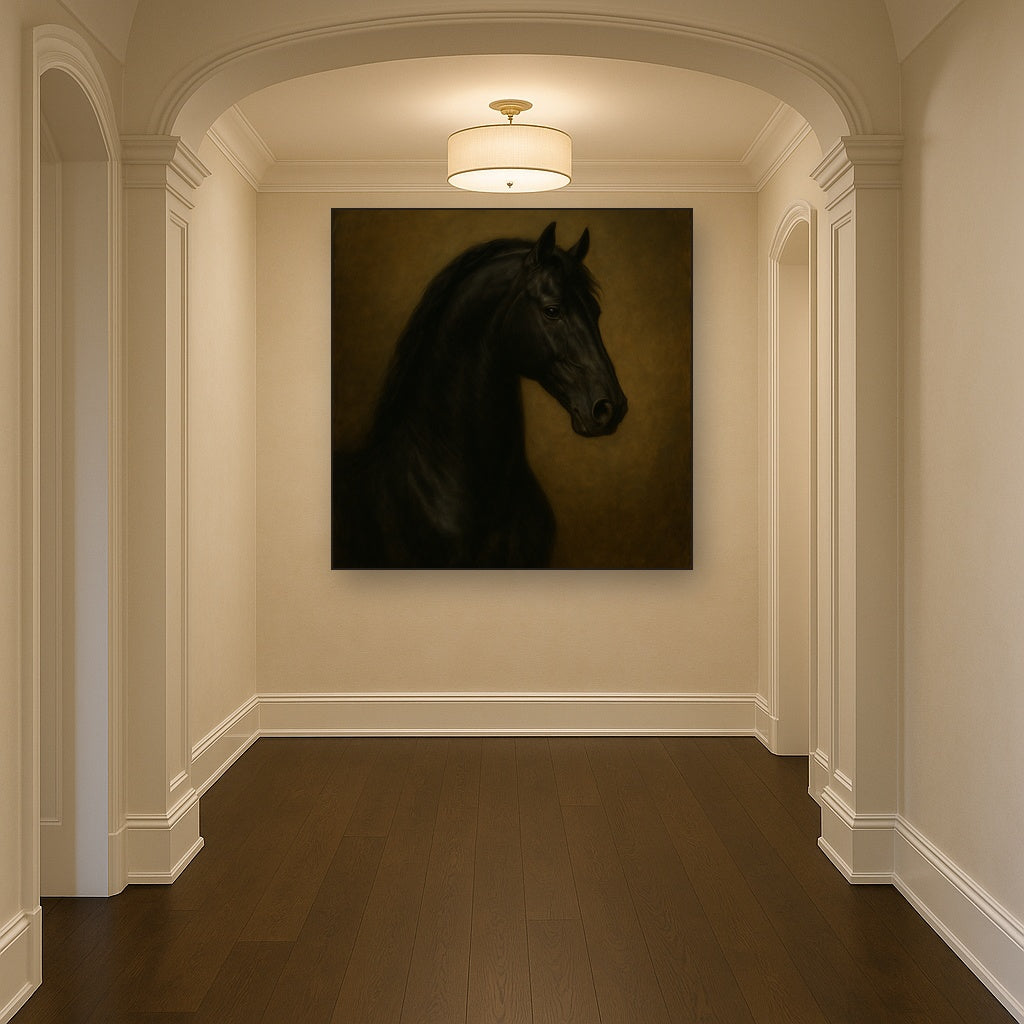 Dark Stallion Portrait in Classical Sfumato No. 3 Oil Painting - View 5