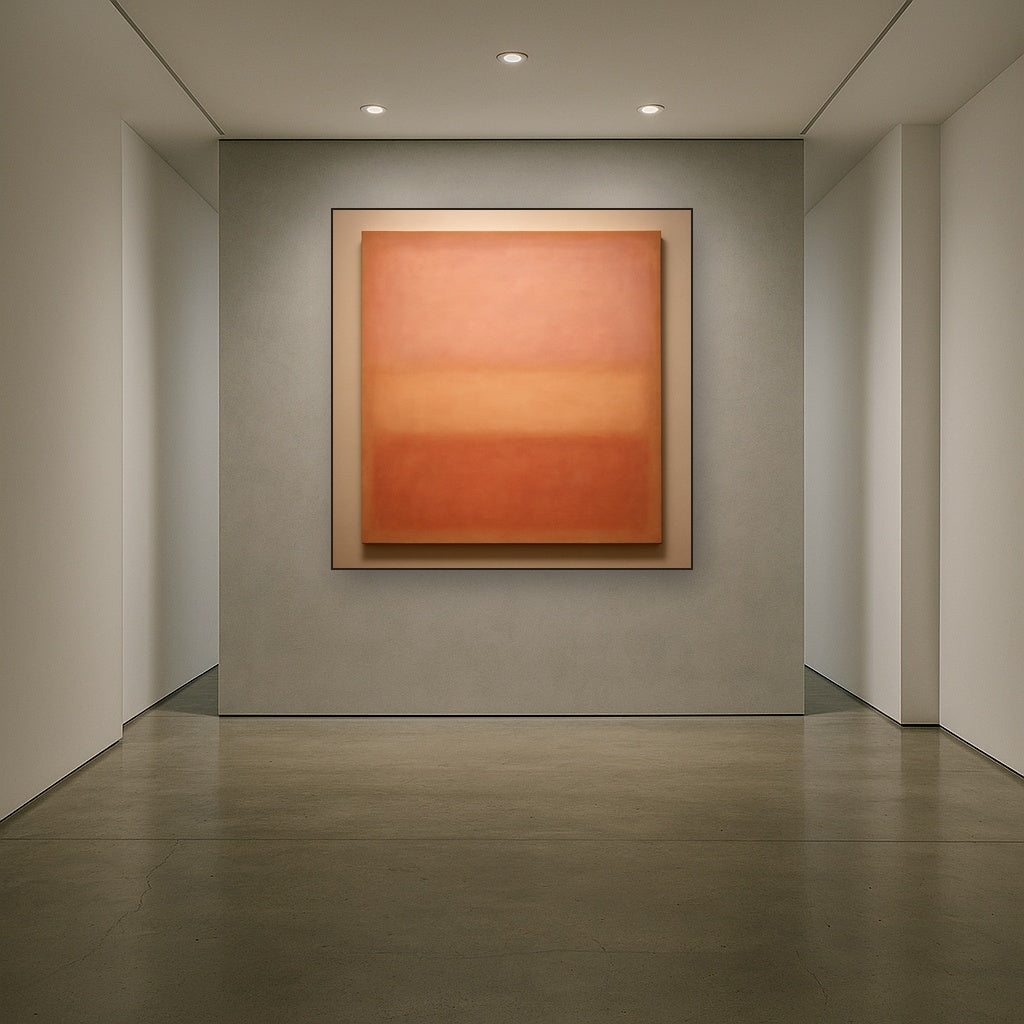 Blush Rose & Dusky Terracotta Ambient Glow No. 4 Oil Painting Staged in Bright Entryway and Hallway Gallery Wall, Hand Painted Fine Art on Linen