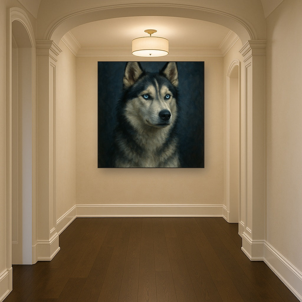 Siberian Husky with Luminous Ice Blue Eyes No. 17 Fine Art Oil Painting - View 5