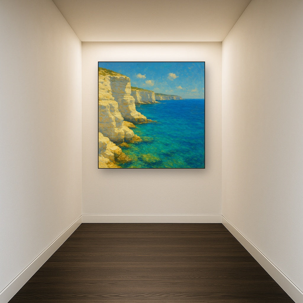 Mediterranean White Cliffs & Azure Horizon No. 3 Fine Art Oil Painting - View 5