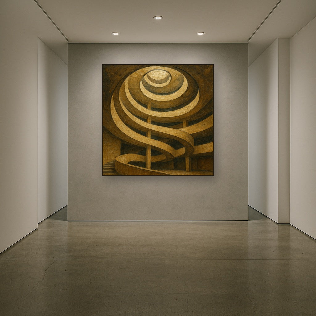 Travertine Spiral Atrium Perspective Oil Painting - Styled in Entryway Hallway