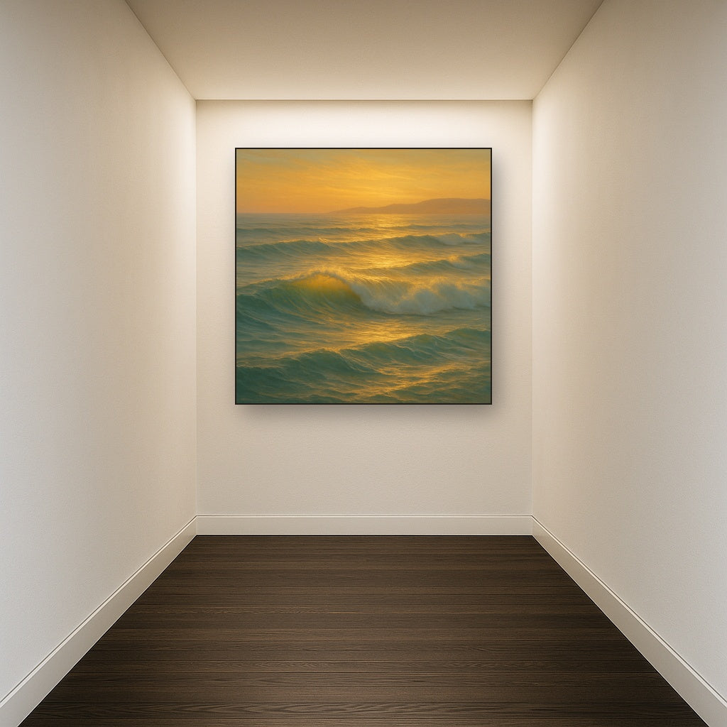 Golden Hour Sunlight on Ocean Swells No. 16 Oil Painting - View 5