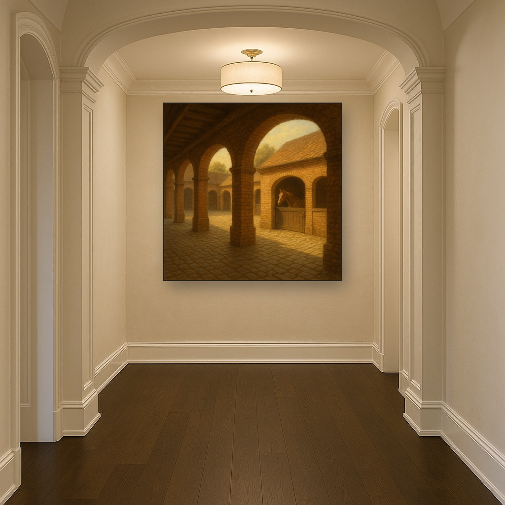 Equestrian Stable Courtyard in Late Afternoon No. 5 Oil Painting - View 5