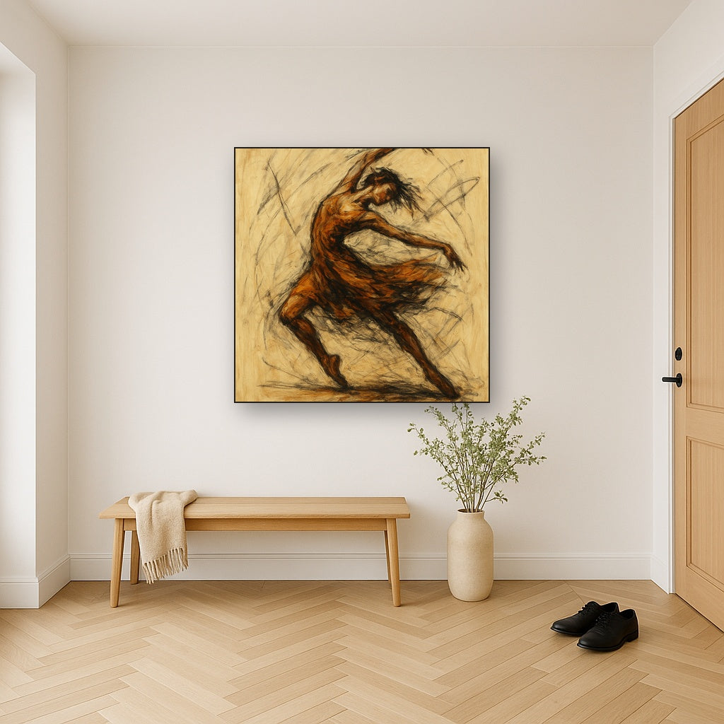 Expressive Gestural Dancer Figurative Oil Painting - Styled in Entryway Hallway