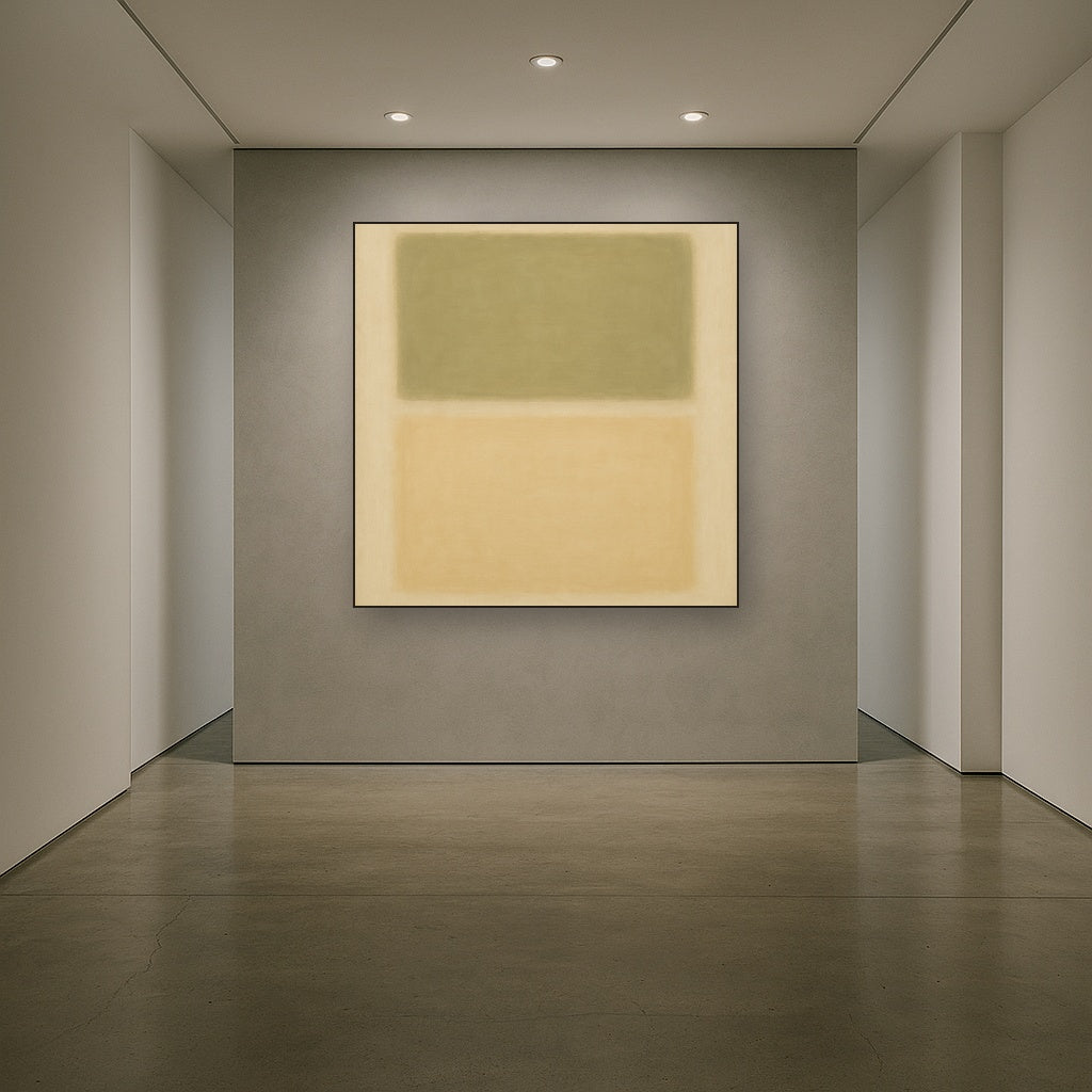 Sage Olive & Pale Sandstone Minimalist Harmony No. 4 Oil Painting Staged in Bright Entryway and Hallway Gallery Wall, Hand Painted Fine Art on Linen
