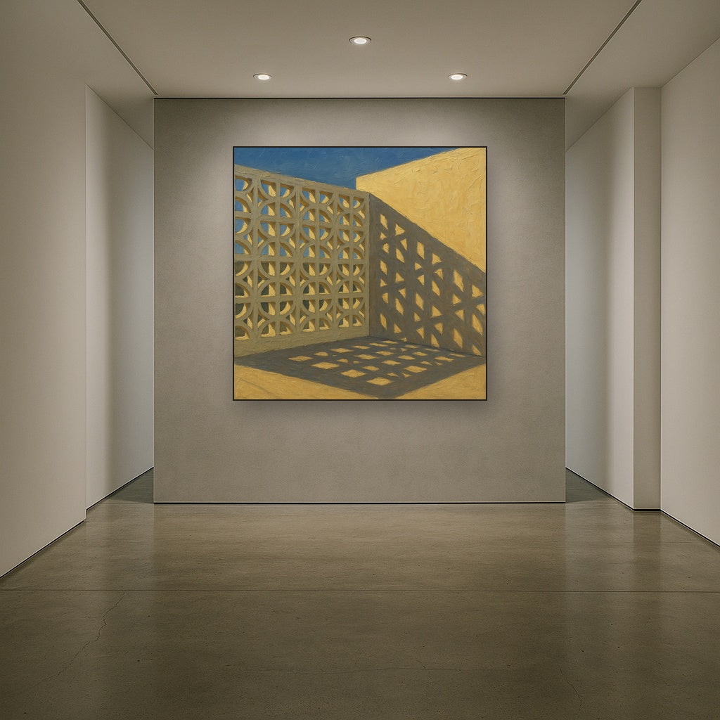 Desert Modern Breeze Block Shadow No. 3 Oil Painting - Styled in Entryway Hallway