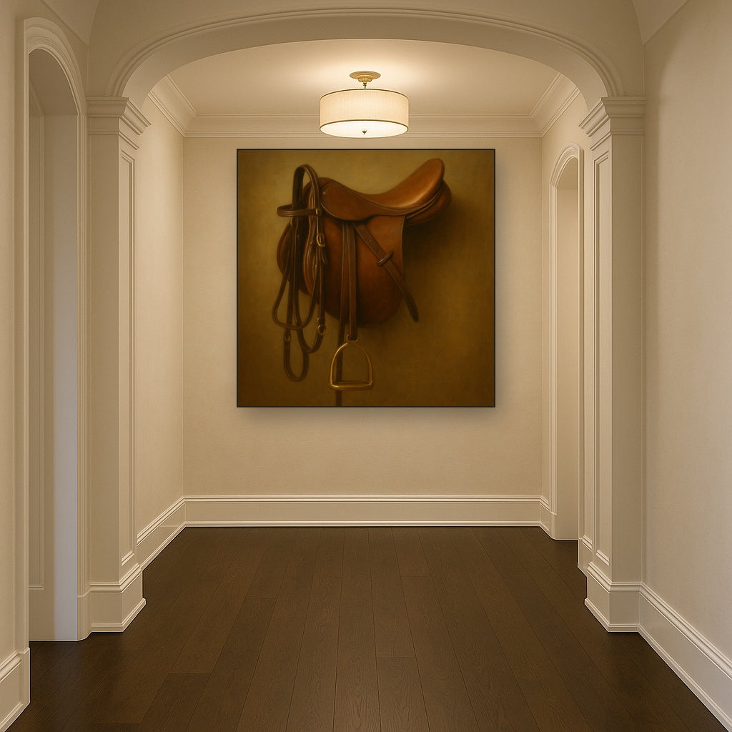 Vintage Bridle & Polished Leather Saddle No. 18 Oil Painting - View 5