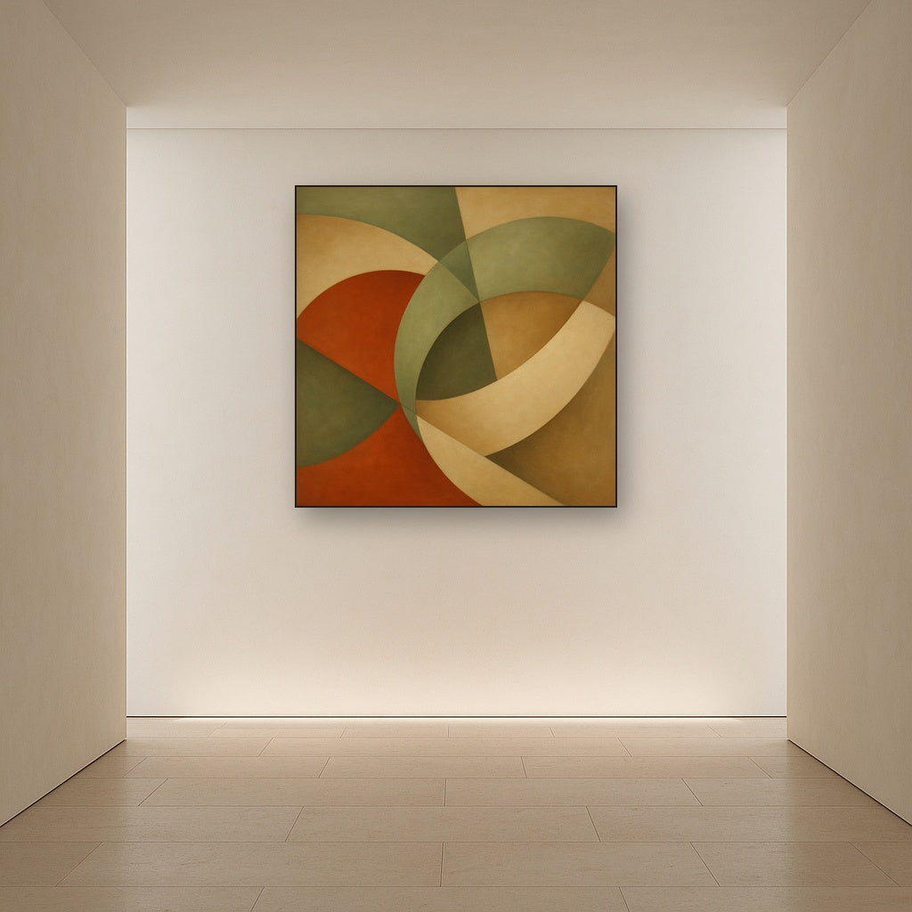 Intersecting Curved Forms in Olive & Rust No. 20 Oil Painting - View 5