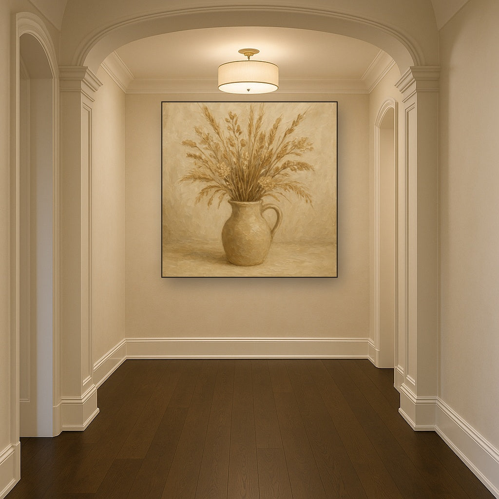 Wild Meadow Botanicals in Neutral Ceramic No. 2 Oil Painting - Styled in Entryway Hallway