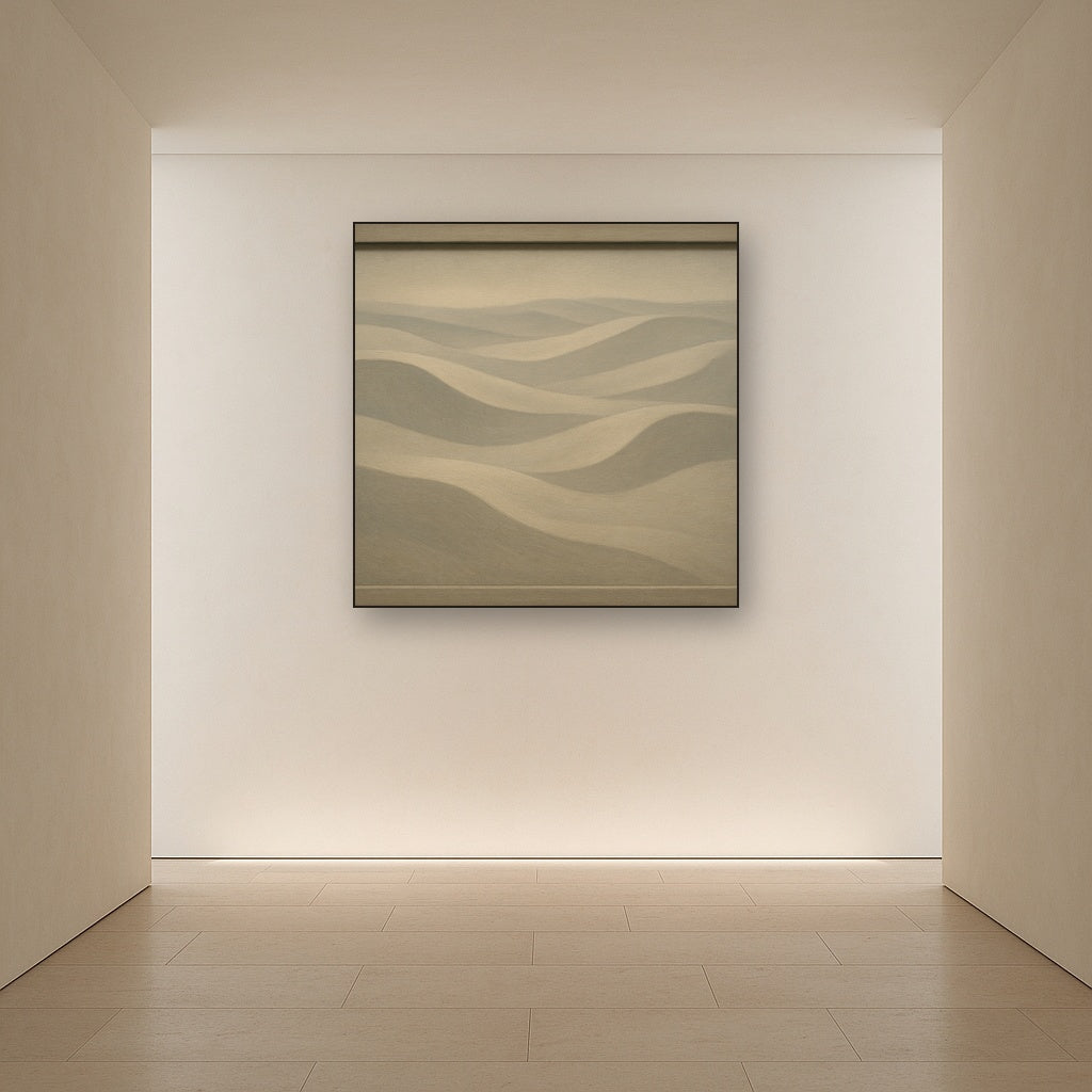 Monochrome Sand Dune Contours & Pale Slate No. 13 Oil Painting Staged in Bright Entryway and Hallway Gallery Wall, Hand Painted Fine Art on Linen