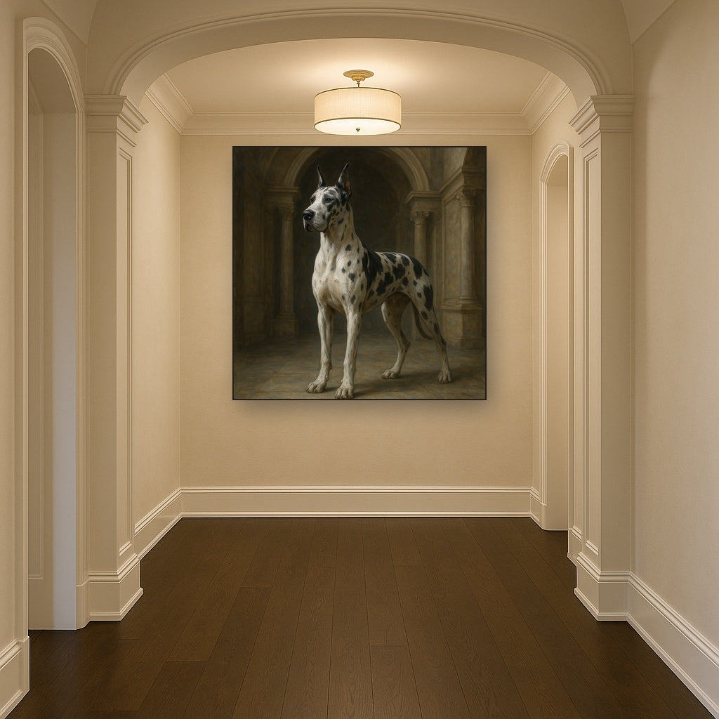 Regal Great Dane in Grand Architectural Hall No. 3 Fine Art Oil Painting - View 5