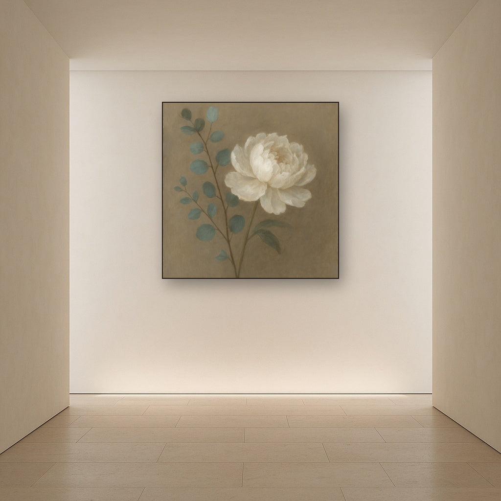 Eucalyptus & White Peony Minimalist Flora No. 13 Fine Art Oil Painting - View 5