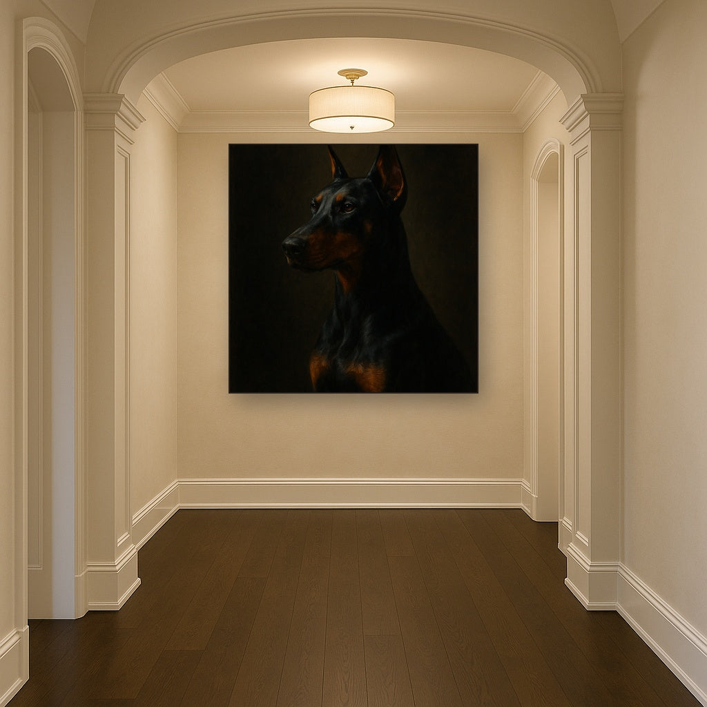 Alert Doberman Pinscher in Shadow & Light No. 5 Fine Art Oil Painting - View 5