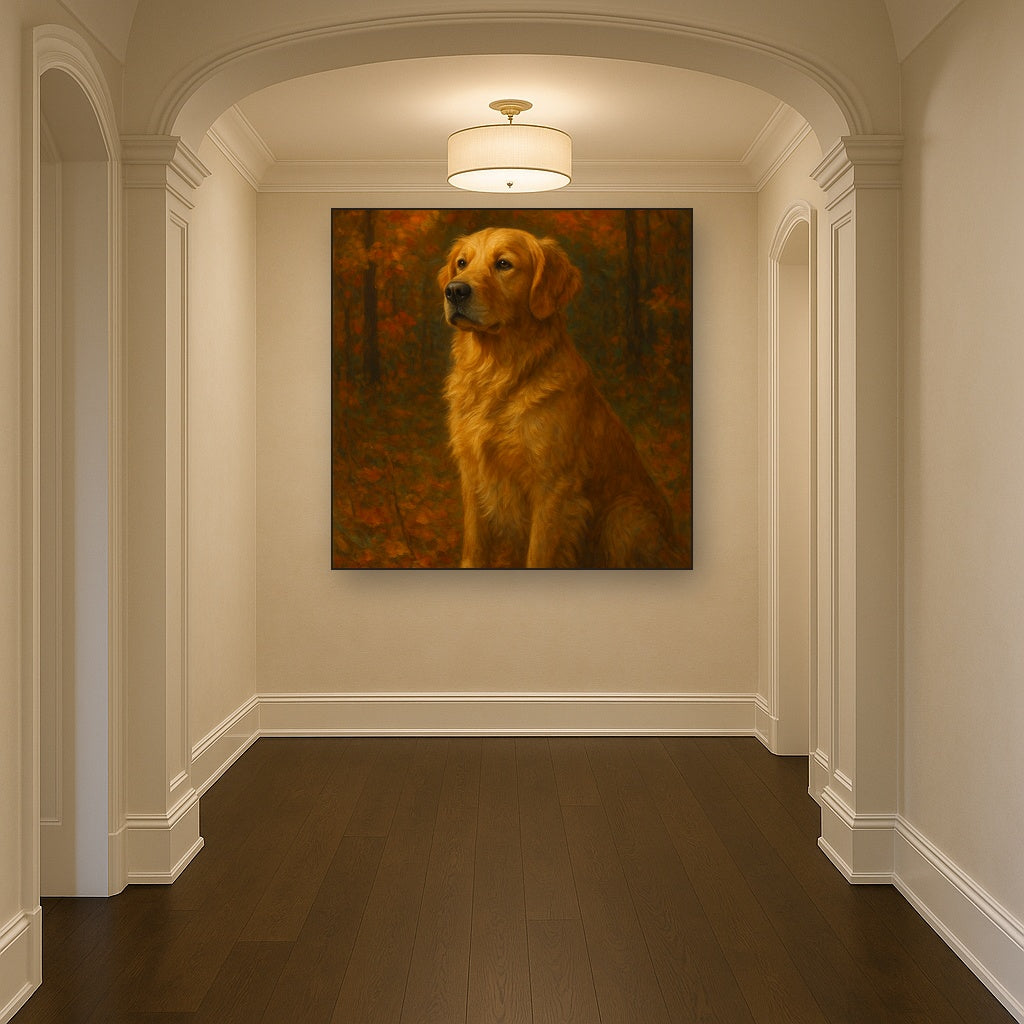 Noble Golden Retriever in Autumn Woods No. 3 Fine Art Oil Painting - View 5