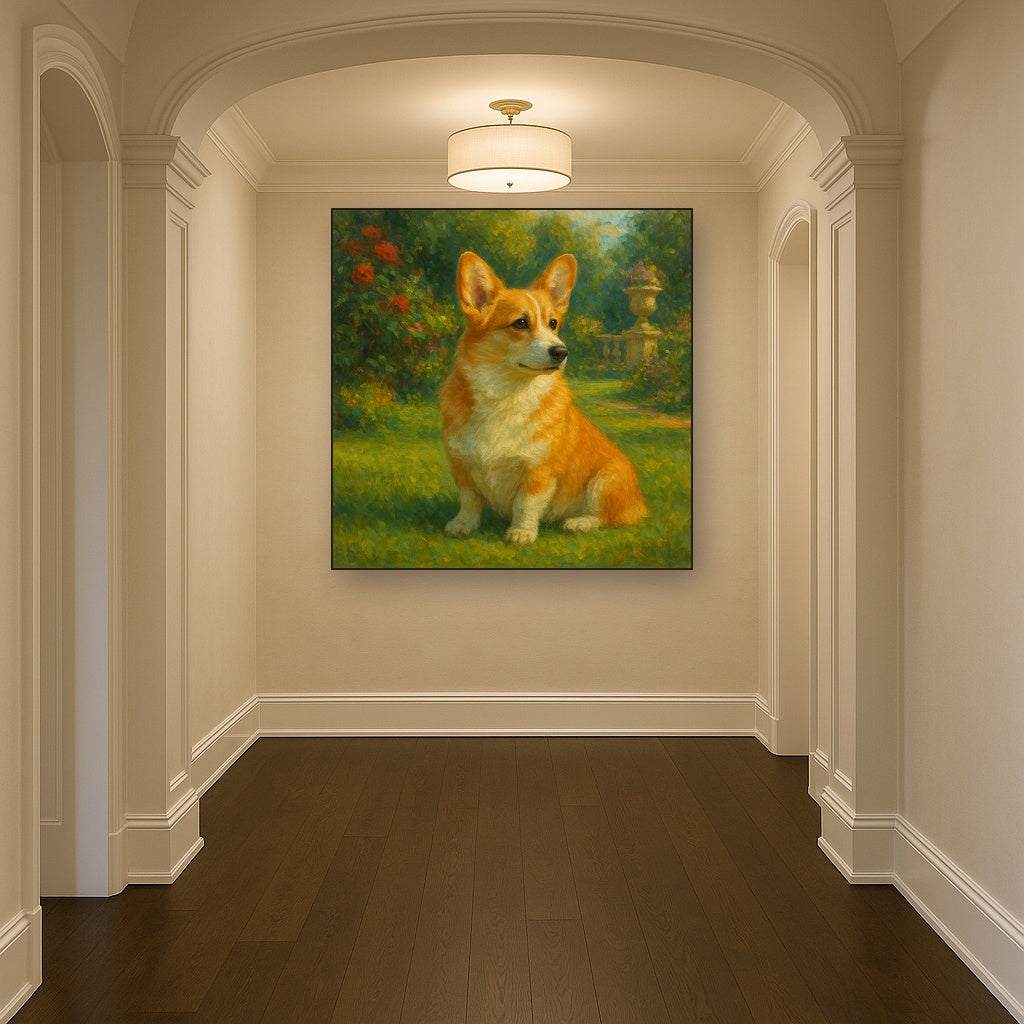 Pembroke Welsh Corgi in Royal English Garden No. 12 Fine Art Oil Painting - View 5