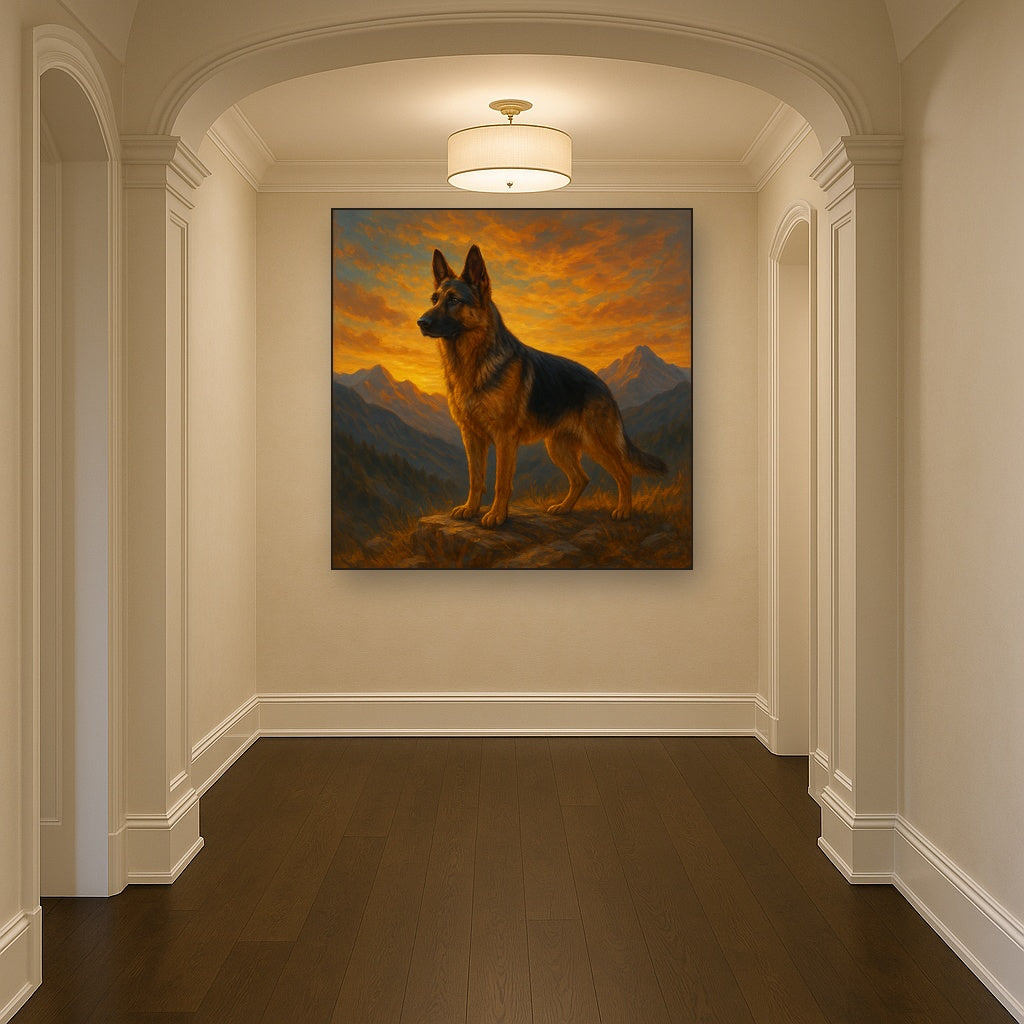 German Shepherd Standing in Alpine Sunset No. 16 Fine Art Oil Painting - View 5