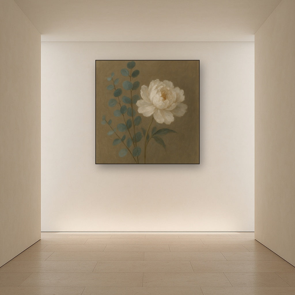 Eucalyptus & White Peony Minimalist Flora No. 8 Fine Art Oil Painting - View 5