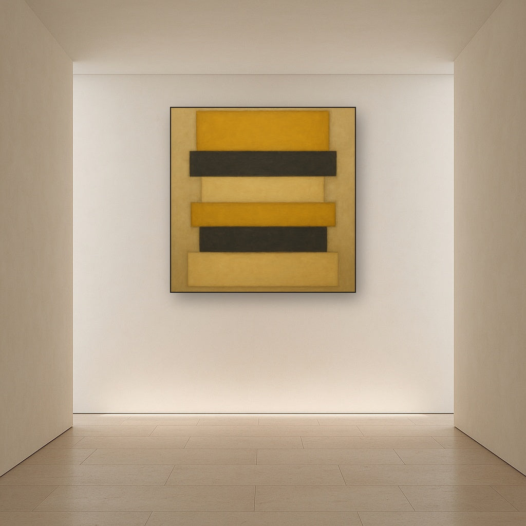 Stacked Horizon Blocks in Mustard & Charcoal No. 12 Oil Painting - View 5