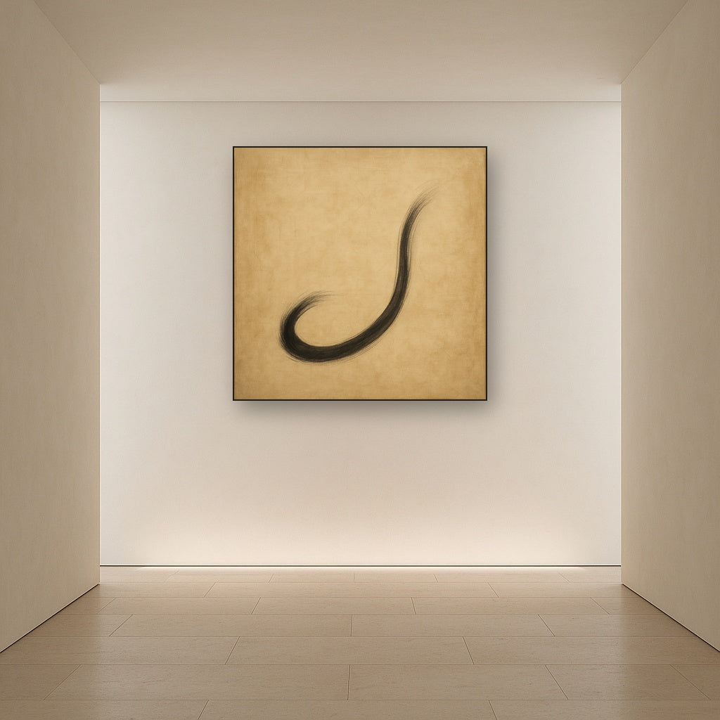Aged Rice Paper & Charcoal Calligraphic Balance No. 11 Oil Painting - View 5