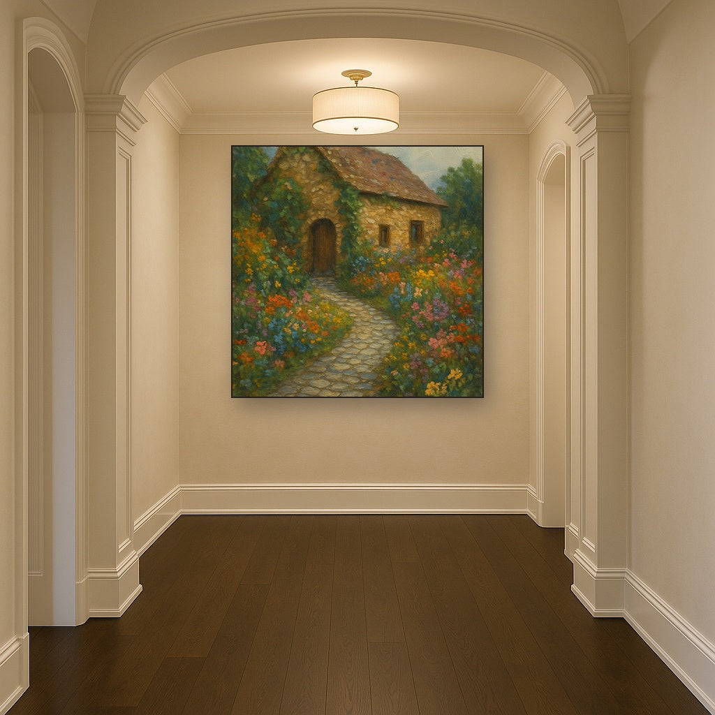 Rustic Stone Cottage Path with Wild Garden Blooms No. 9 Fine Art Oil Painting - View 5