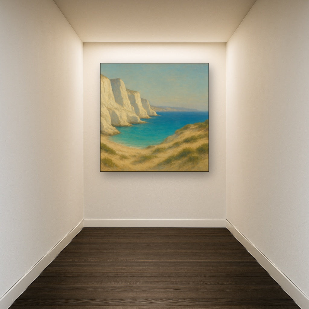Mediterranean White Cliffs & Turquoise Cove No. 6 Oil Painting - View 5