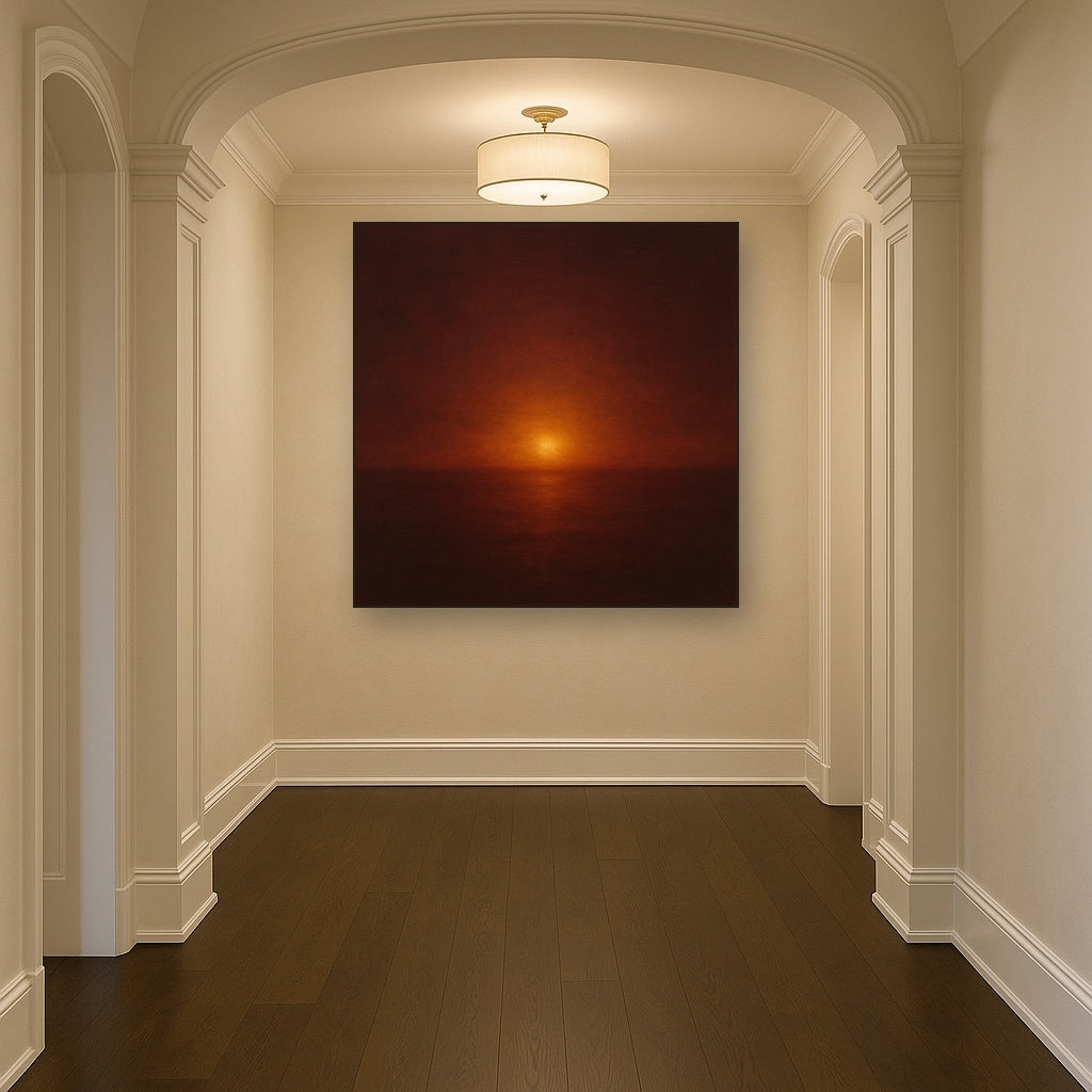Deep Garnet & Amber Candlelight Horizon No. 8 Oil Painting - View 5