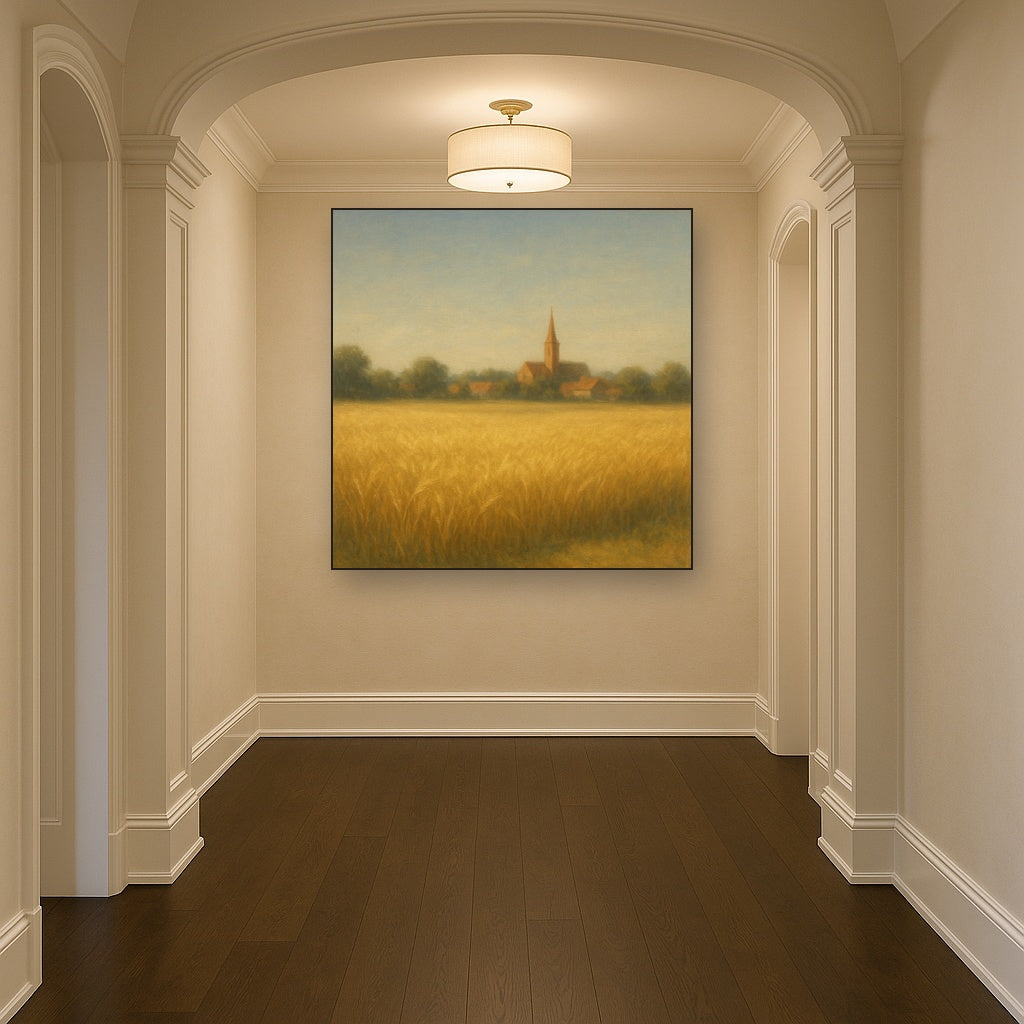 Sun-Drenched Wheatfield & Distant Village No. 5 Oil Painting - View 5