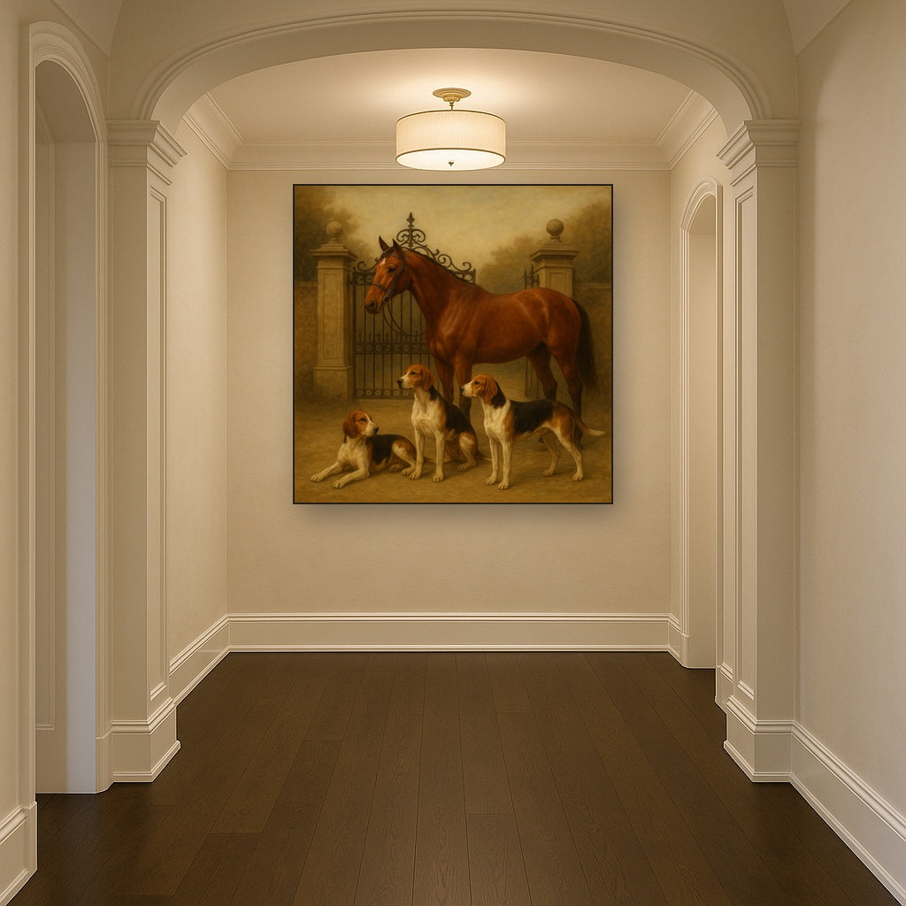 Hunting Hounds & Thoroughbred by Estate Gate No. 16 Oil Painting - View 5