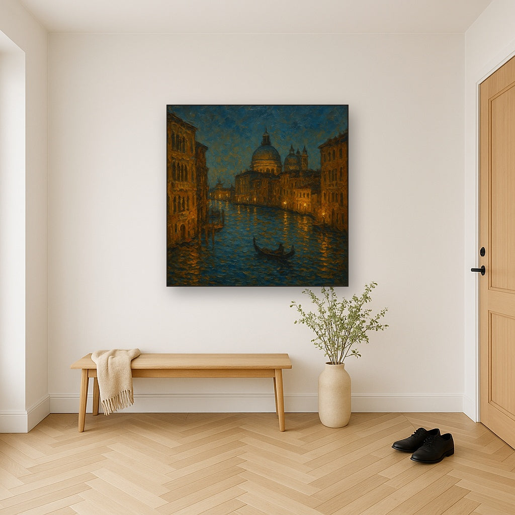 Vintage Venetian Grand Canal at Twilight No. 4 Oil Painting - Styled in Entryway Hallway