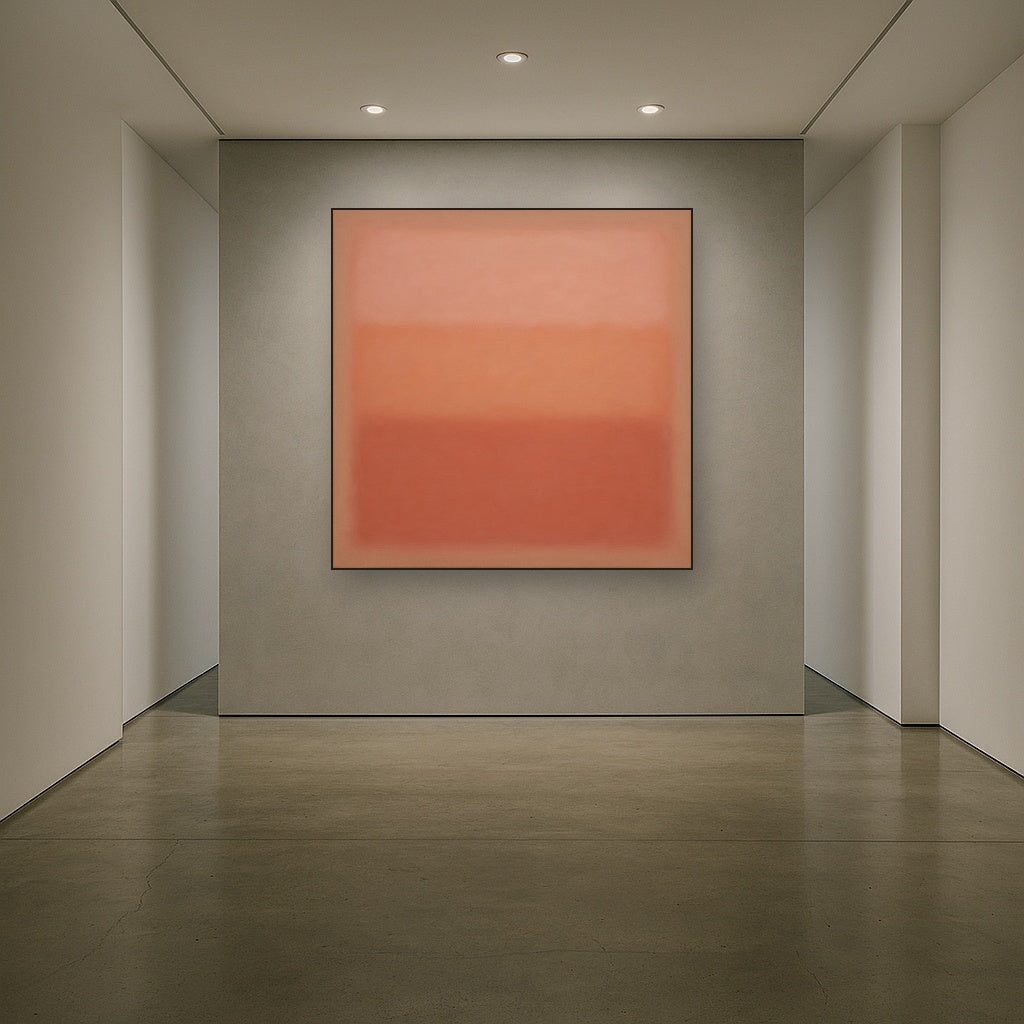 Blush Rose & Dusky Terracotta Ambient Glow No. 2 Oil Painting Staged in Bright Entryway and Hallway Gallery Wall, Hand Painted Fine Art on Linen
