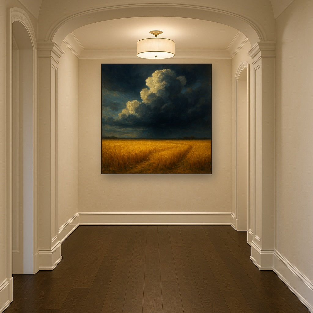 Harvest Wheatfield under Dramatic Thunderhead Sky No. 5 Fine Art Oil Painting - View 5