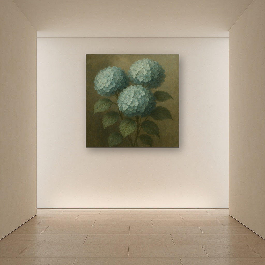 Hydrangea Trio in Dusty Blue & Antiqued Sage No. 11 Fine Art Oil Painting - View 5