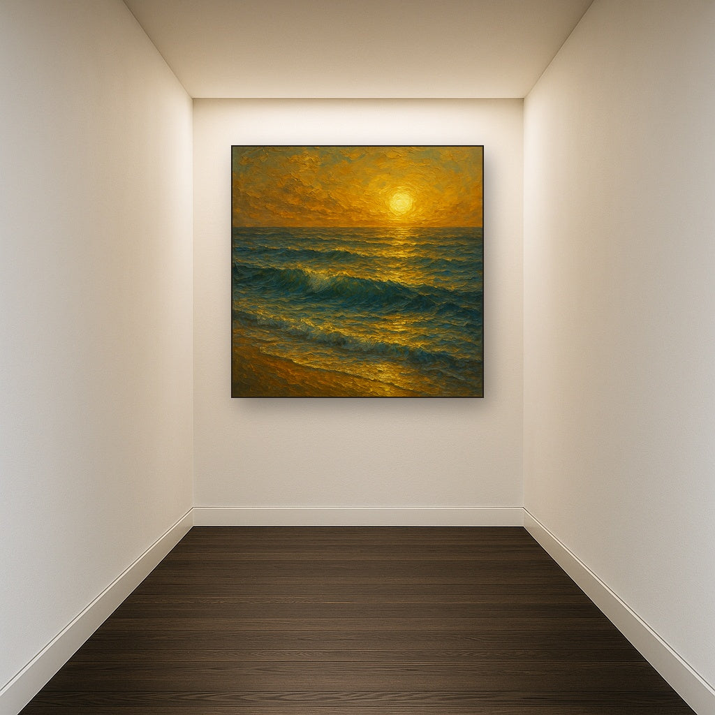 Gilded Sunset Over Pacific Waves Oil Painting - View 5