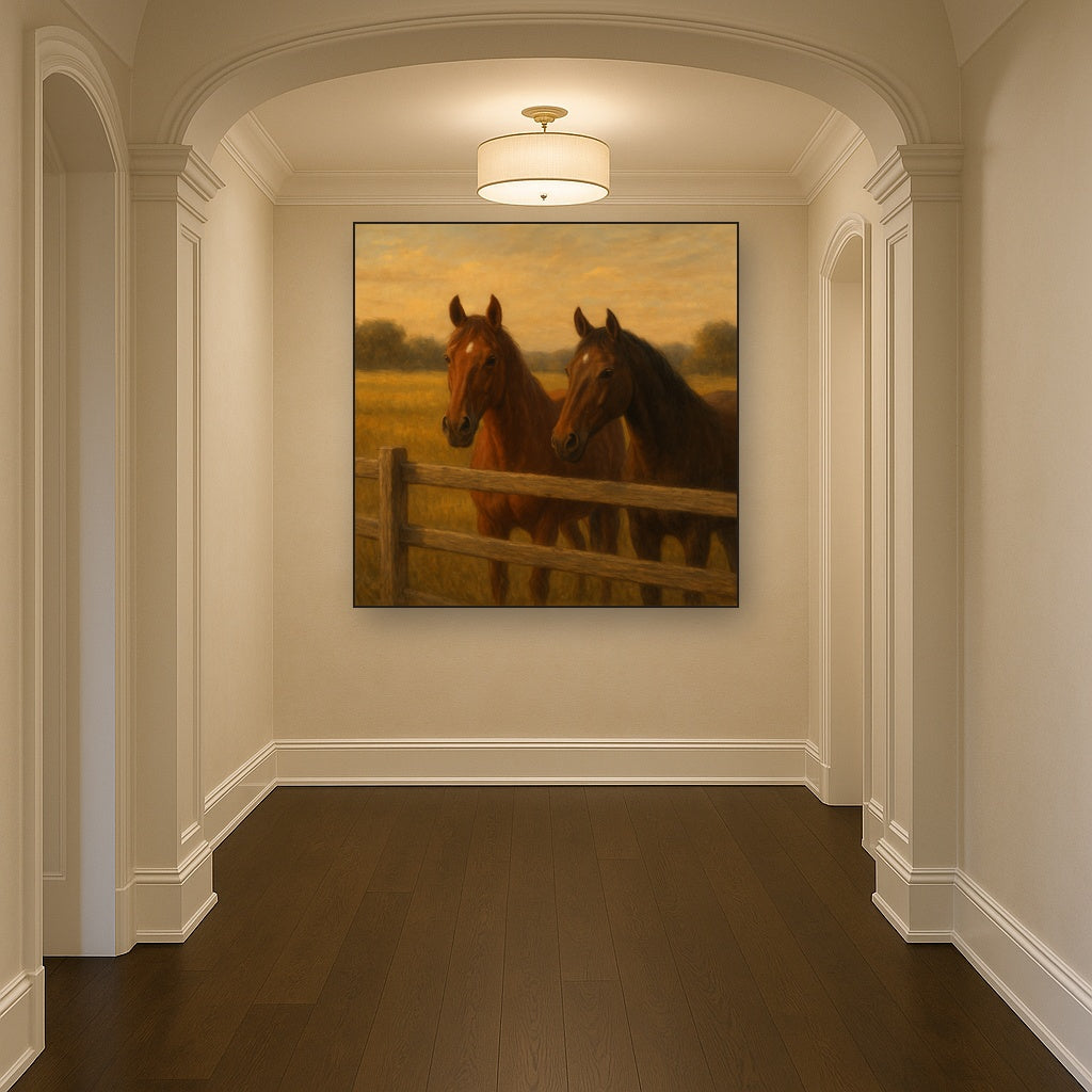 Two Horses at Rustic Post & Rail Fence No. 6 Oil Painting - View 5