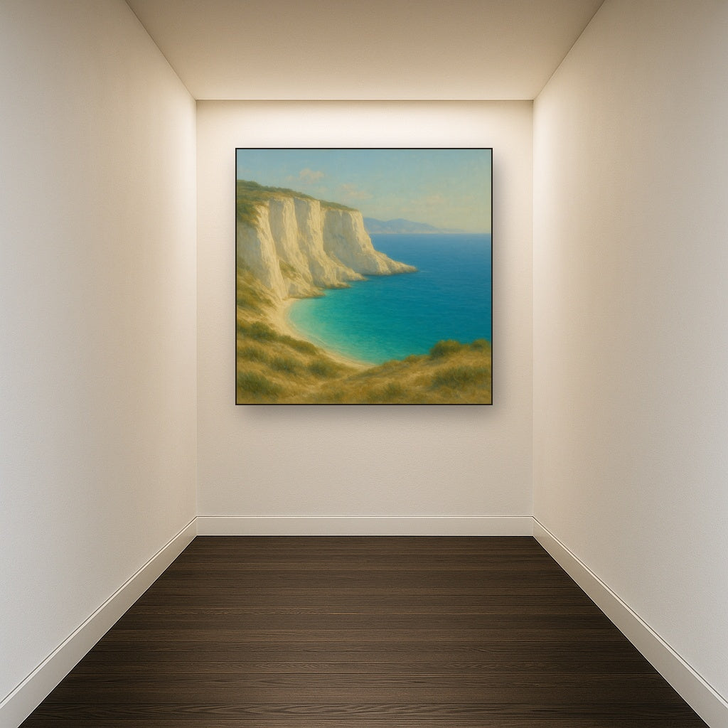Mediterranean White Cliffs & Turquoise Cove No. 13 Oil Painting - View 5
