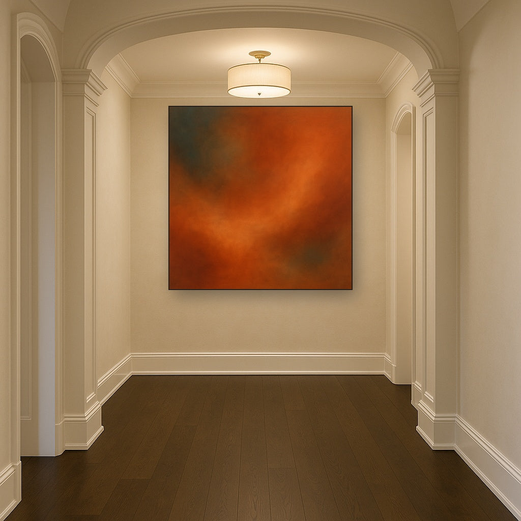 Deep Topaz & Spiced Terracotta Glow No. 9 Oil Painting Staged in Bright Entryway and Hallway Gallery Wall, Hand Painted Fine Art on Linen