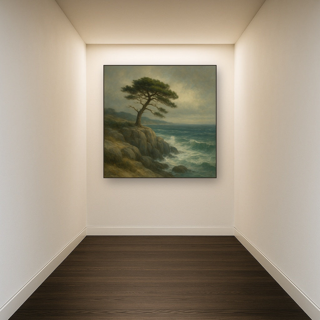 Wild Coastal Pine on Stormy Granite Cliff No. 2 Oil Painting - View 5