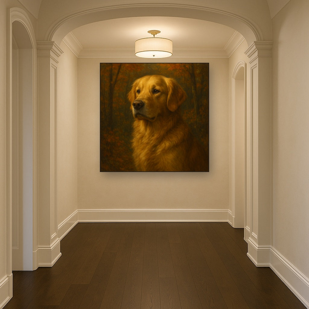 Noble Golden Retriever in Autumn Woods No. 14 Fine Art Oil Painting - View 5