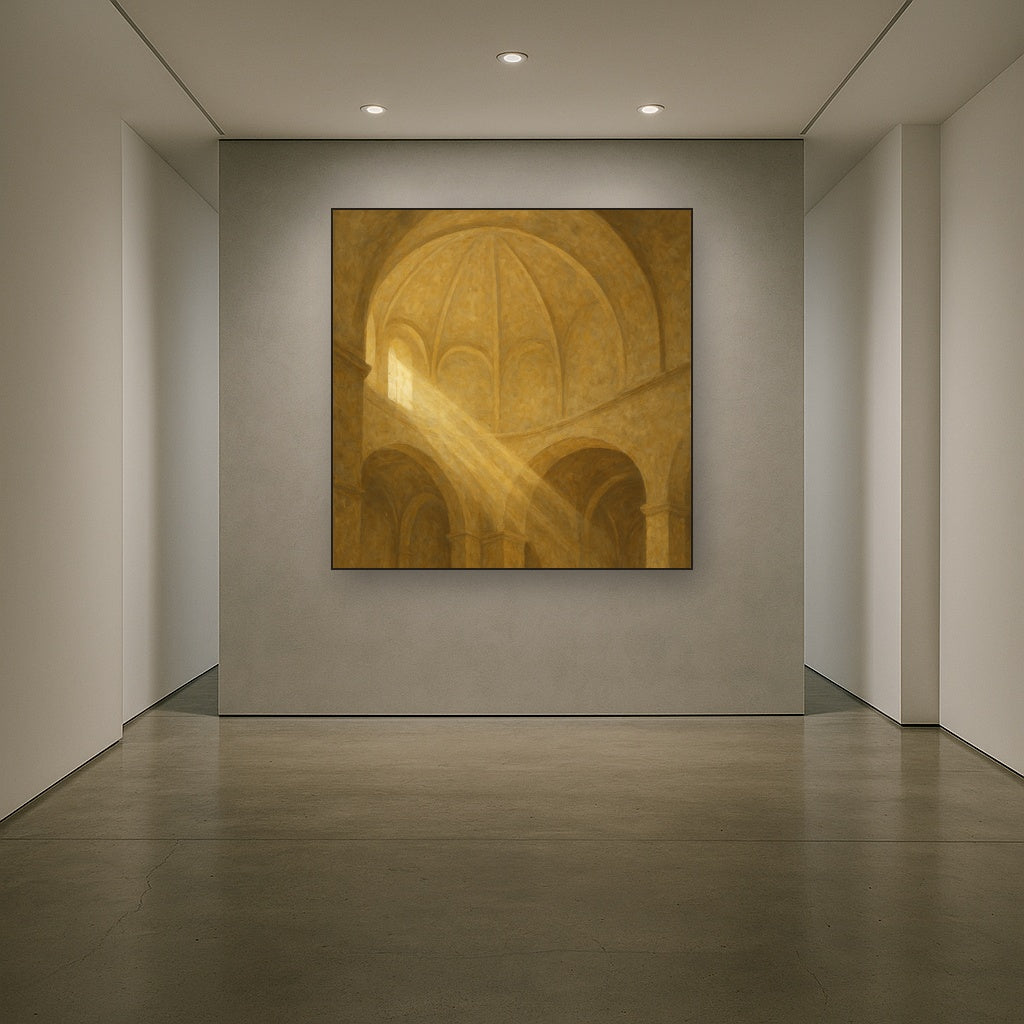 Modernist Vaulted Dome Architectural Oil Painting - Styled in Entryway Hallway