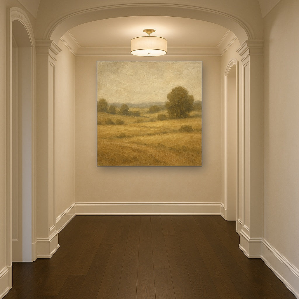 Earthy Linen Plaster Countryside Calm No. 3 Oil Painting - Styled in Entryway Hallway