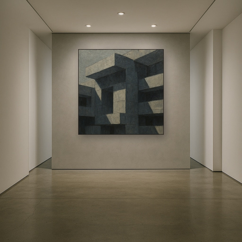 Brutalist Shadow Facade Geometric Oil Painting - View 5