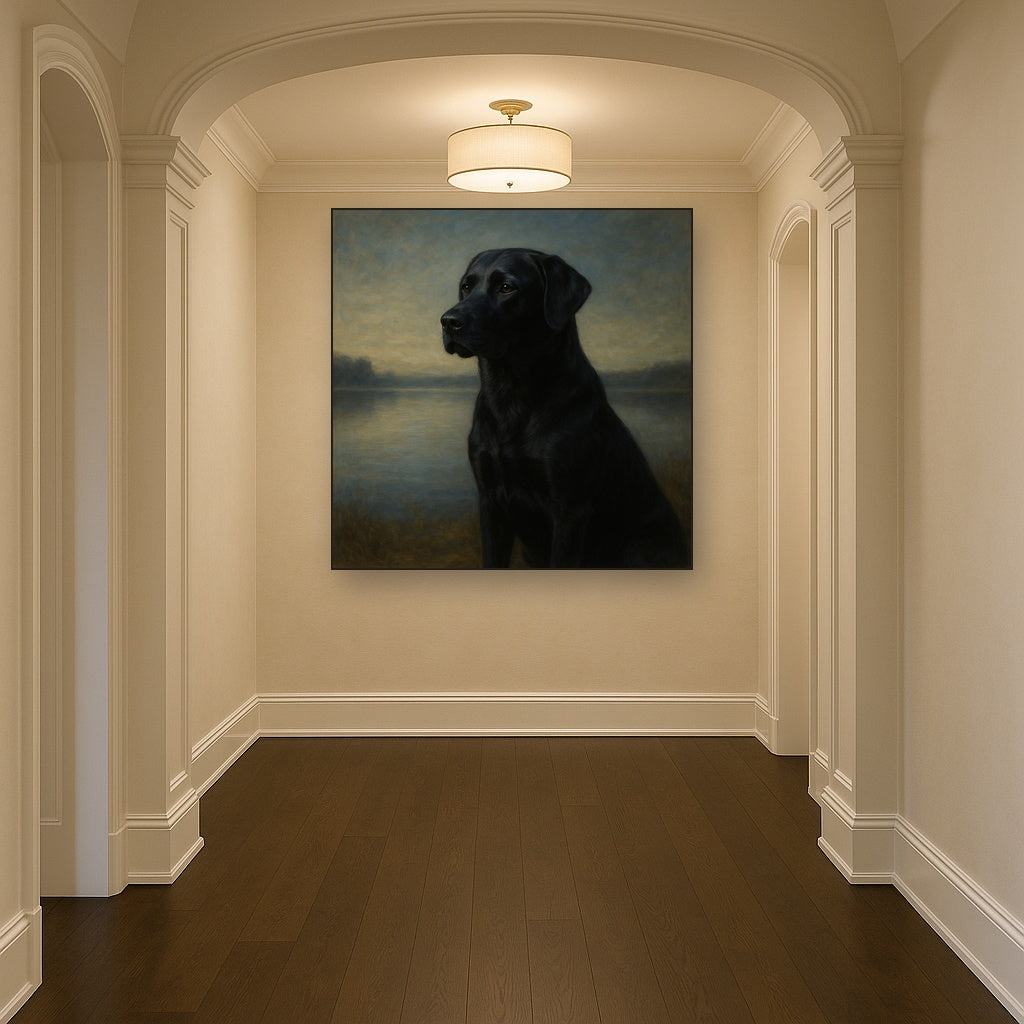 Black Labrador Retriever by Misty Lake Horizon No. 10 Fine Art Oil Painting - View 5