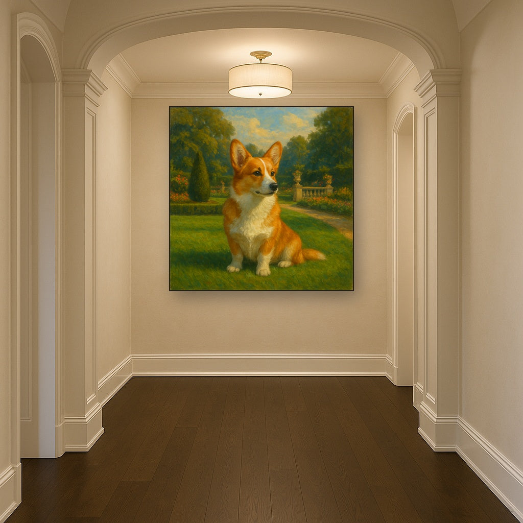 Pembroke Welsh Corgi in Royal English Garden No. 5 Fine Art Oil Painting - View 5