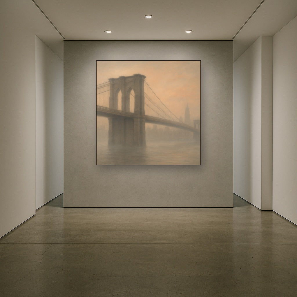 Brooklyn Bridge in Morning River Mist No. 8 Oil Painting - View 5