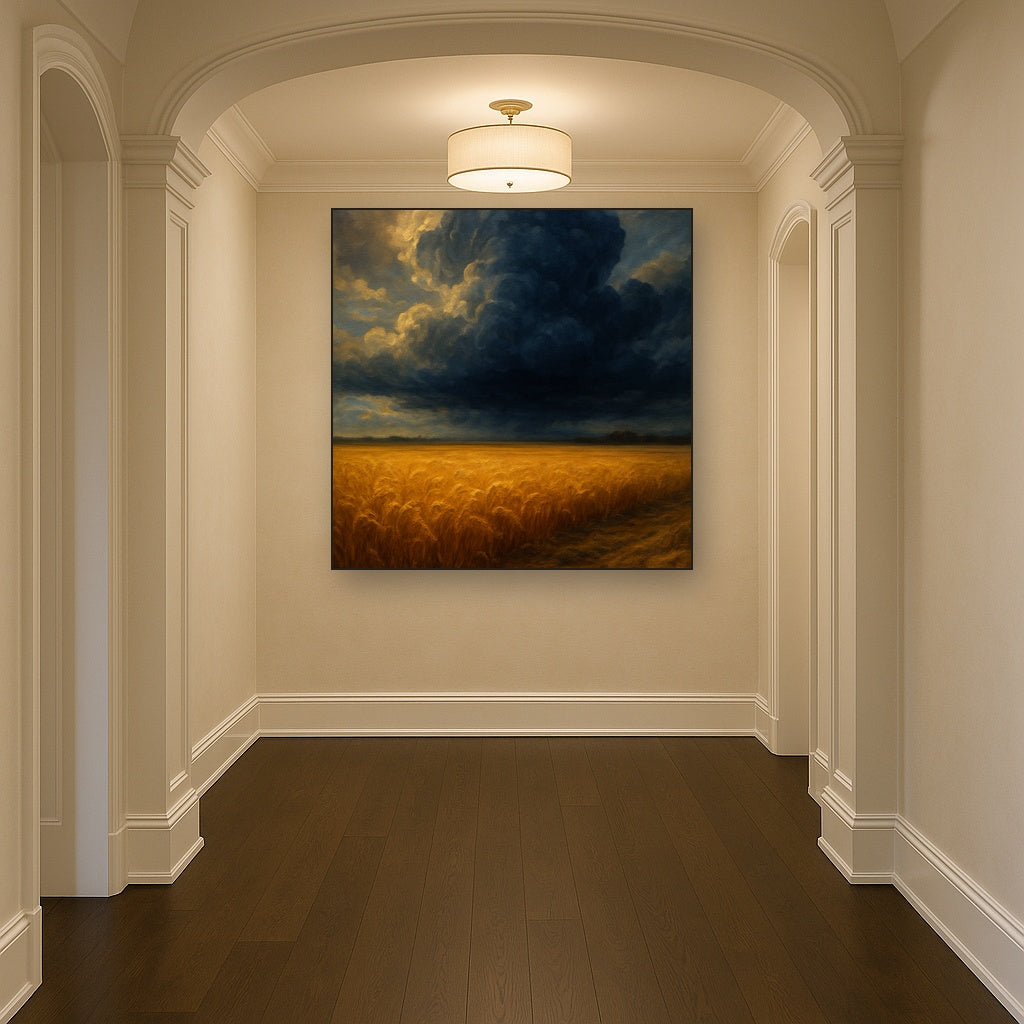 Harvest Wheatfield under Dramatic Thunderhead Sky No. 10 Fine Art Oil Painting - View 5